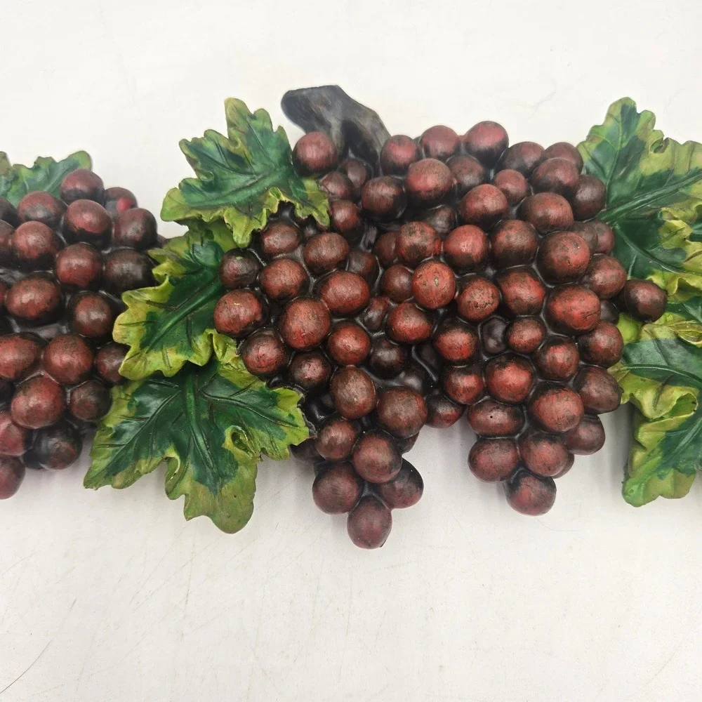 Vintage Grape Cluster Wall Plaque 3D Fruit Resin Decor Purple Green